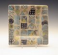 0339 Robins egg yellow stamped colored slip plate